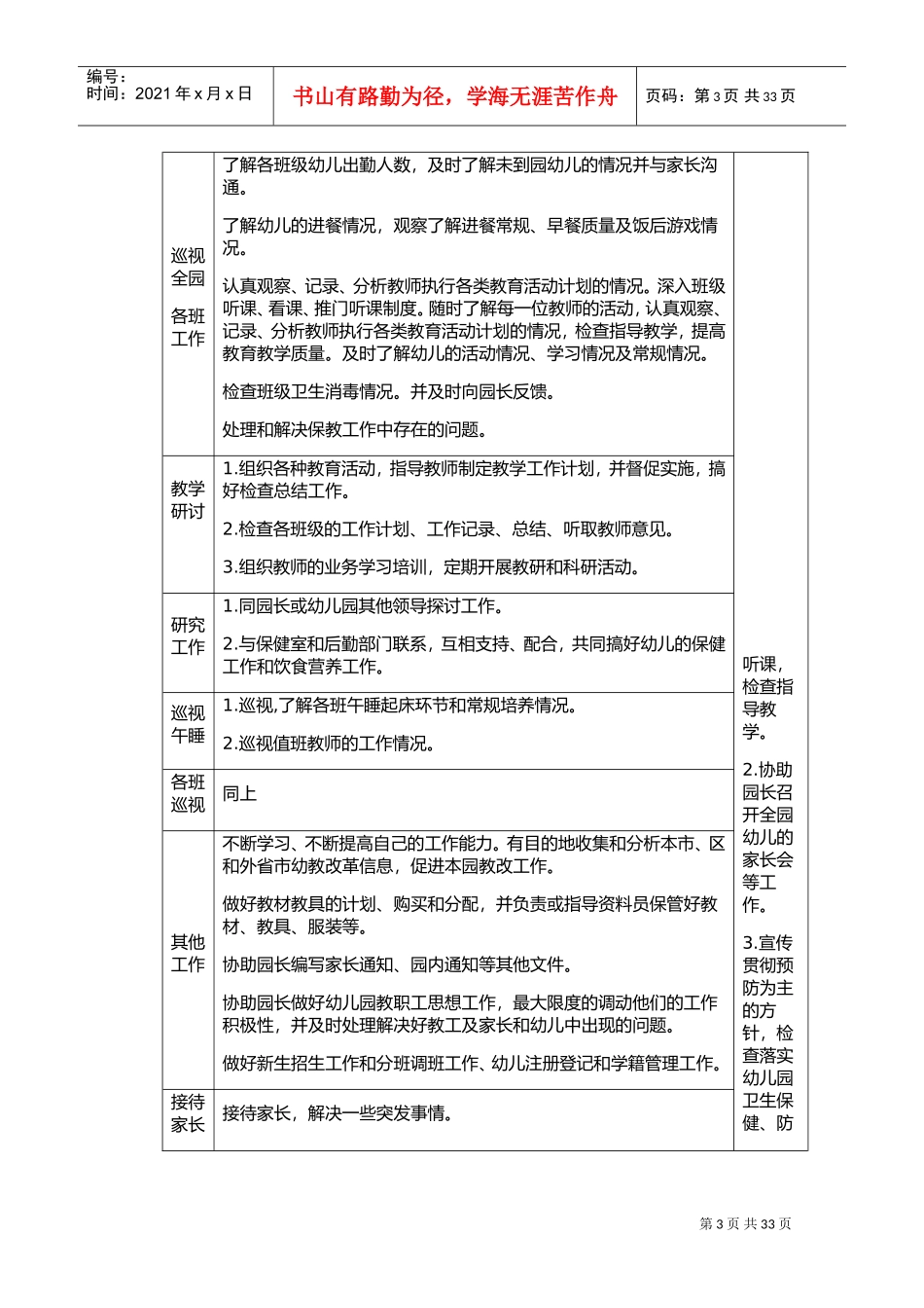 幼儿园园长、保教主任、后勤主任一日工作流程及内容(DOC36页)_第3页