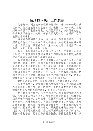 新形势下统计工作发言稿