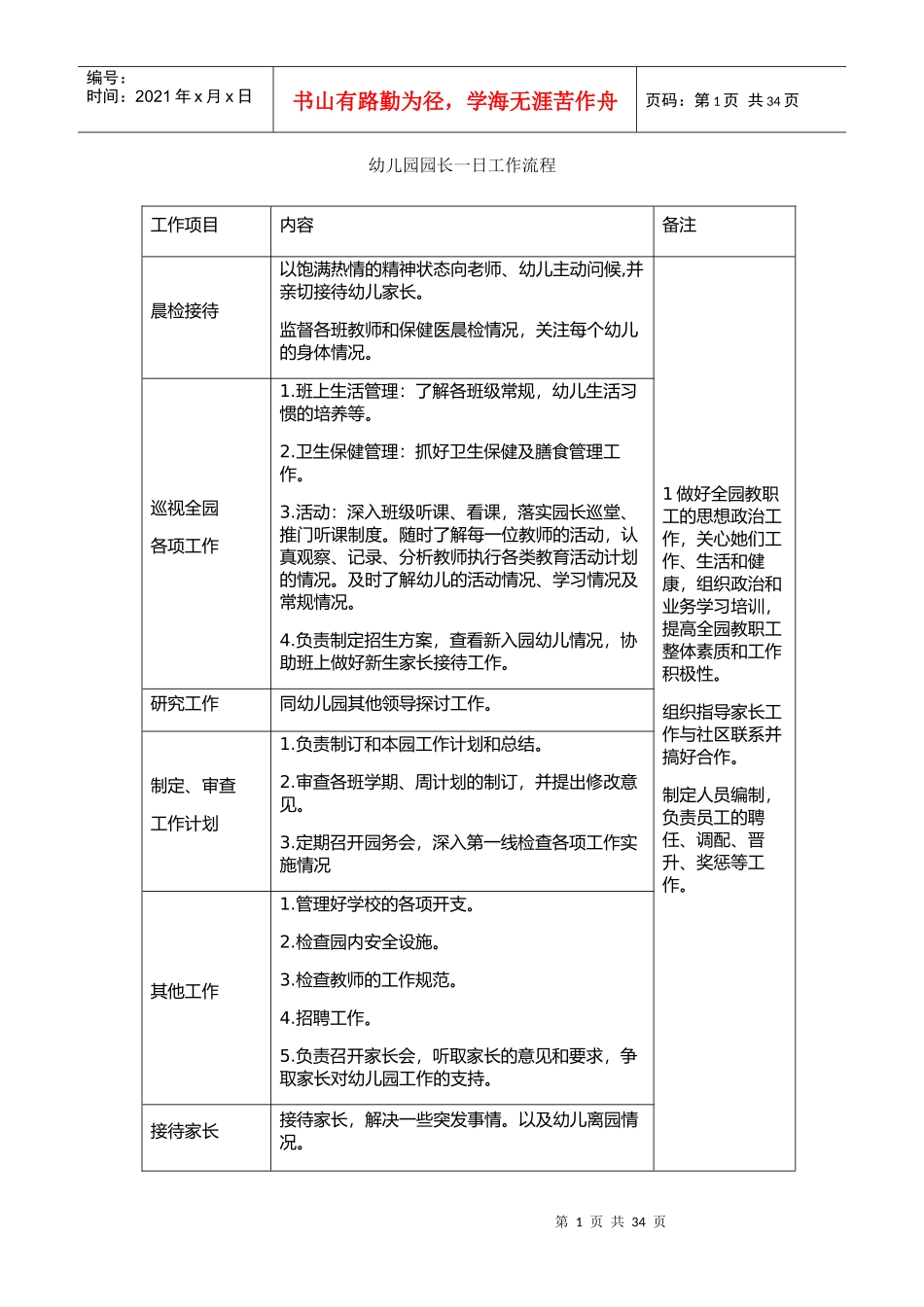 幼儿园园长一日工作流程概述_第1页