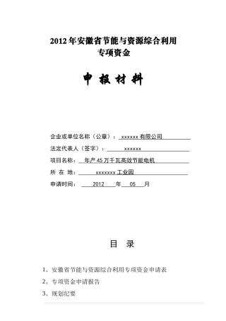年产45万千瓦高效节能电机项目资金申请报告