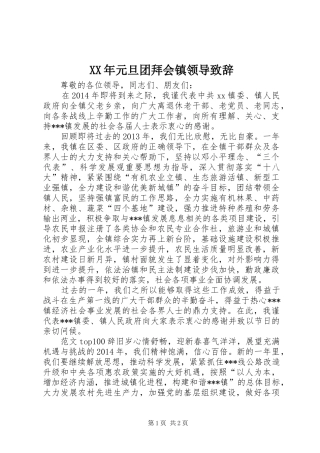 XX年元旦团拜会镇领导演讲致辞