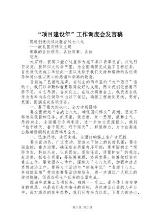 “项目建设年”工作调度会发言稿范文