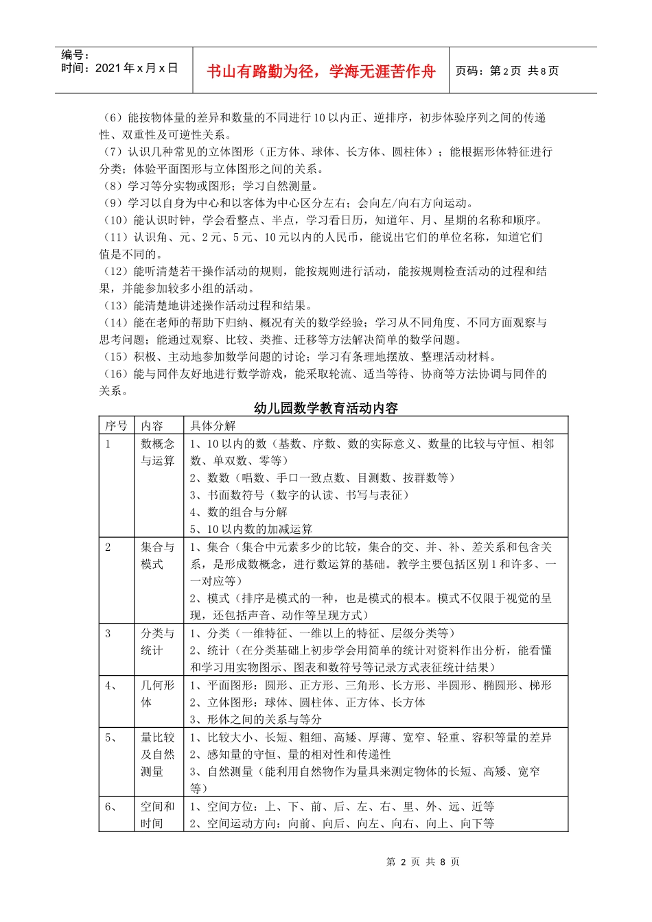 幼儿园数学教育活动各年龄阶段目标_第2页