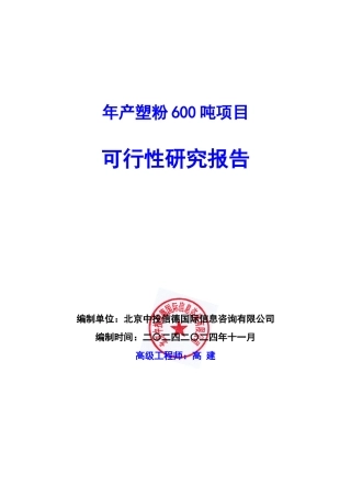 年产塑粉600吨项目可行性研究报告编写说明(模板Word)