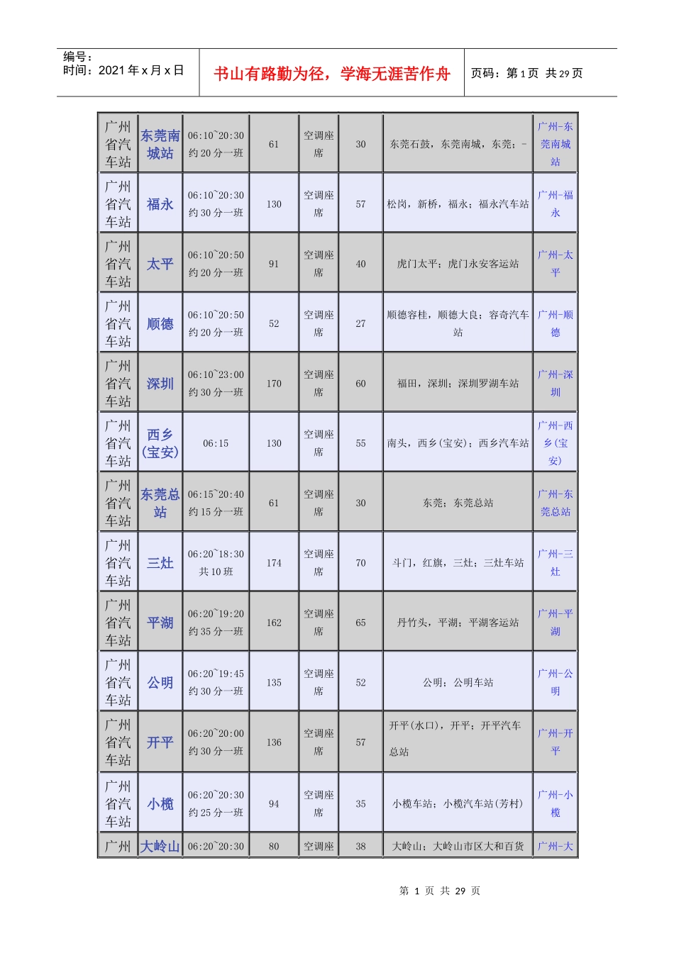 广州省汽车站时刻表_第1页