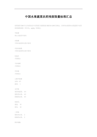 中国水果蔬菜农药残留限量标准汇总