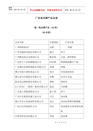 广东省名牌产品名录