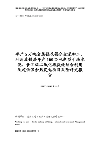 年产5万吨金属镁风险评定报告。
