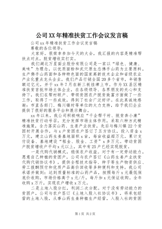 公司XX年精准扶贫工作会议发言