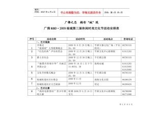 广佛RBD2009桂城第三届休闲时尚文化节活动项目总表