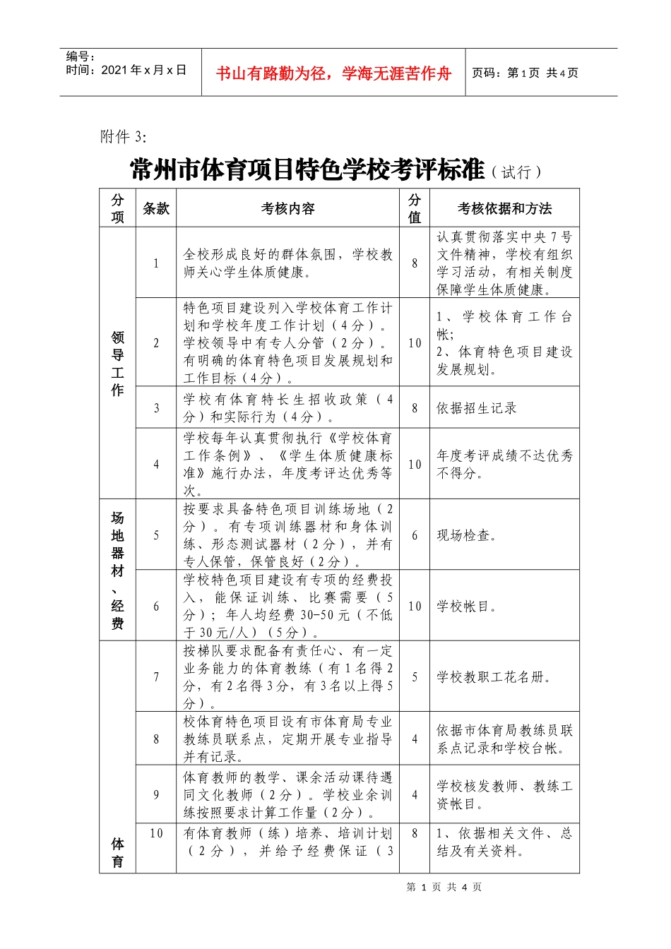 常州市体育项目特色学校考评标准_第1页