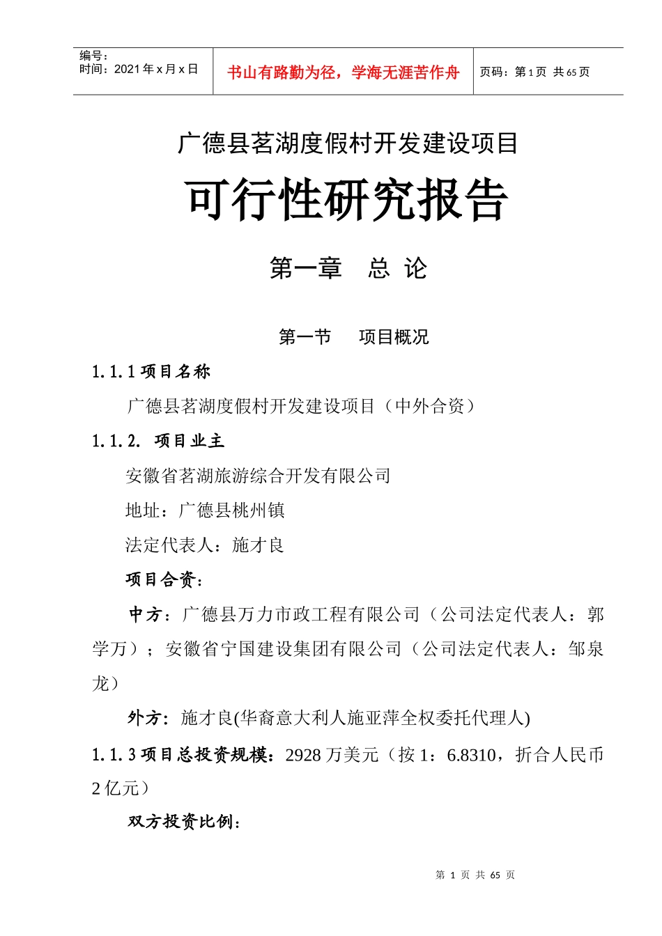 度假村开发建设项目商业计划书_第1页