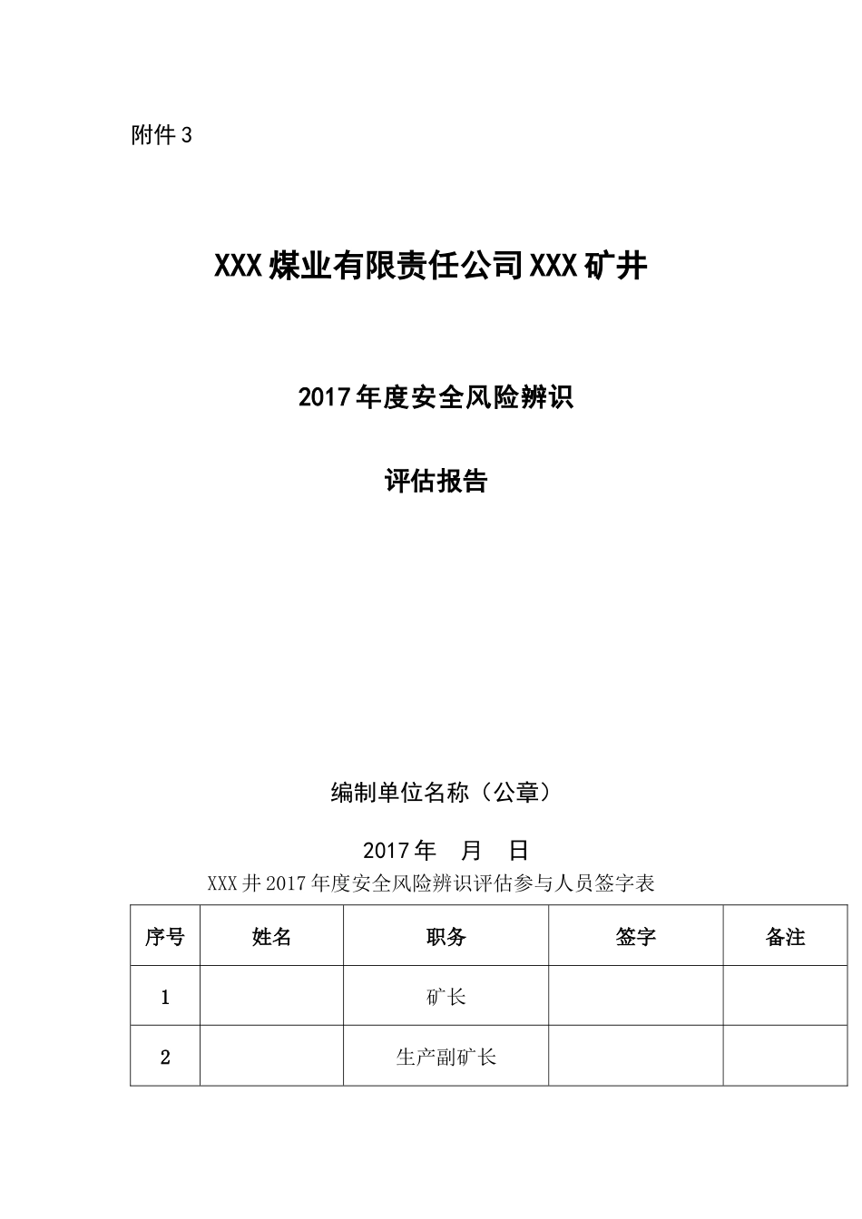 年度安全风险辨识评估报告示例_第1页