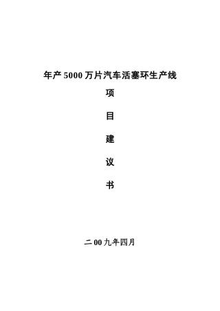 年产5000万只汽车活塞环项目建议书完全版