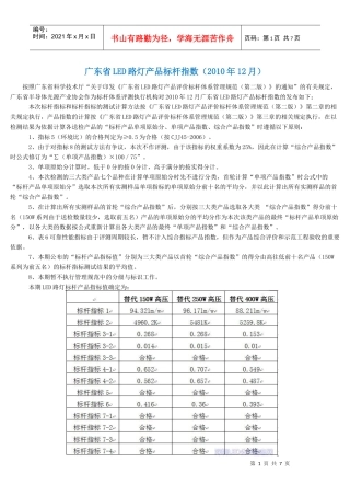 广东省LED路灯产品标杆指数