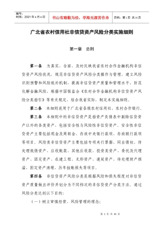广北省农村信用社非信贷资产风险分类实施细则