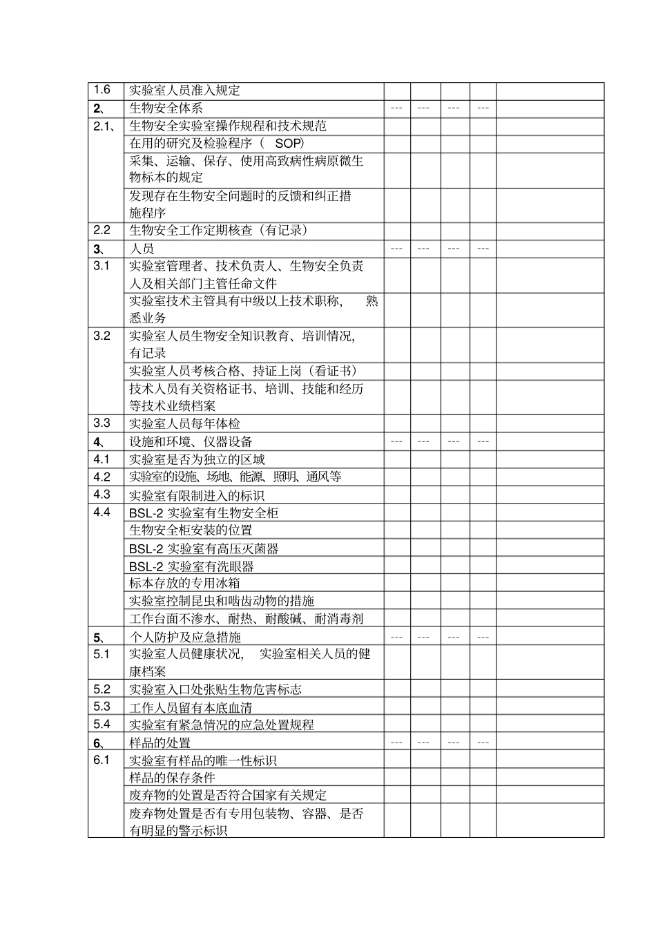 实验室生物安全工作检查表_第3页
