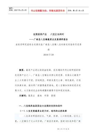 广南县八宝镇蔬菜业发展调研报告范本