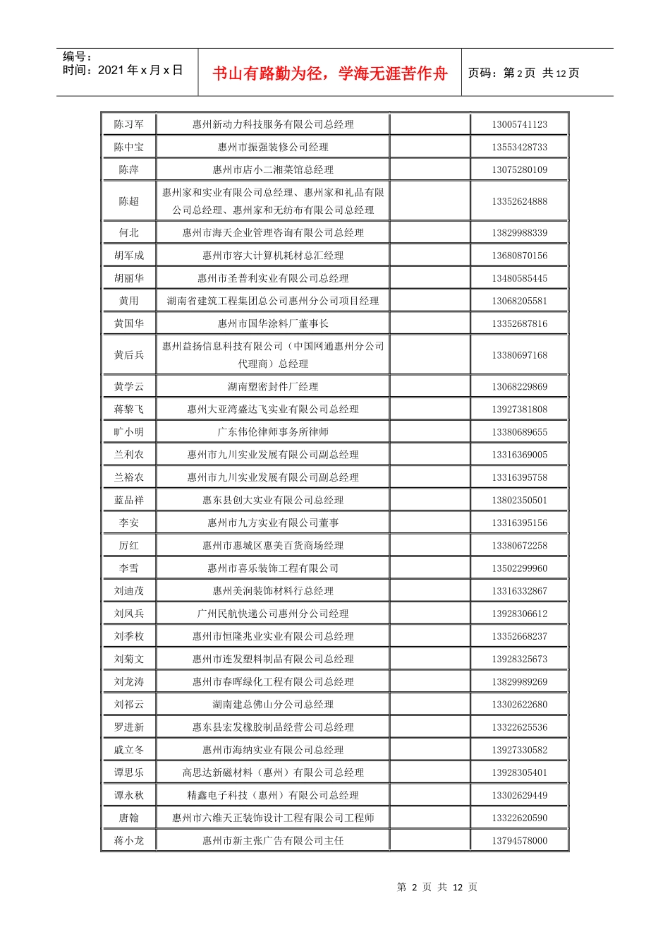 广东地区总经理通讯录_第2页