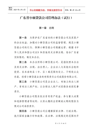 广东省小额贷款公司管理办法（试行）
