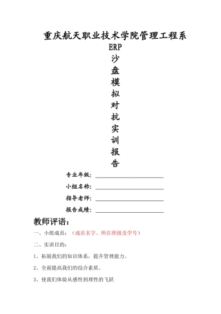 ERP沙盘模拟实训报告册