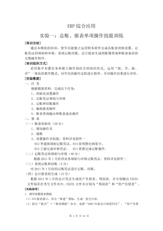ERP培训上机实验与指导一总账、报表单项操作技能训练