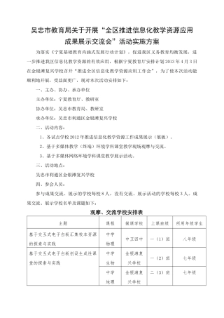 全区推进信息化教学资源应用成果展示交流会活动方案
