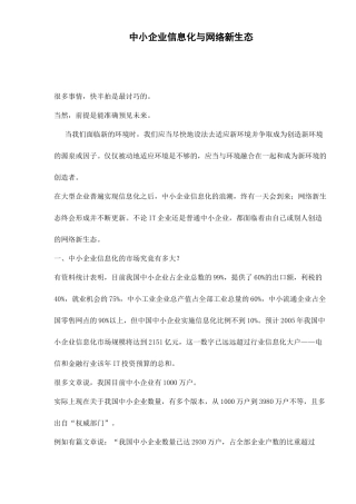 中小企业信息化与网络新生态