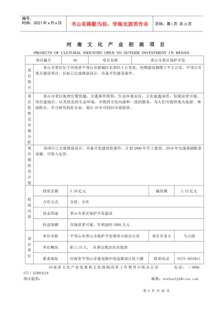 平顶山文化产业招商项目-河南文化产业招商项目