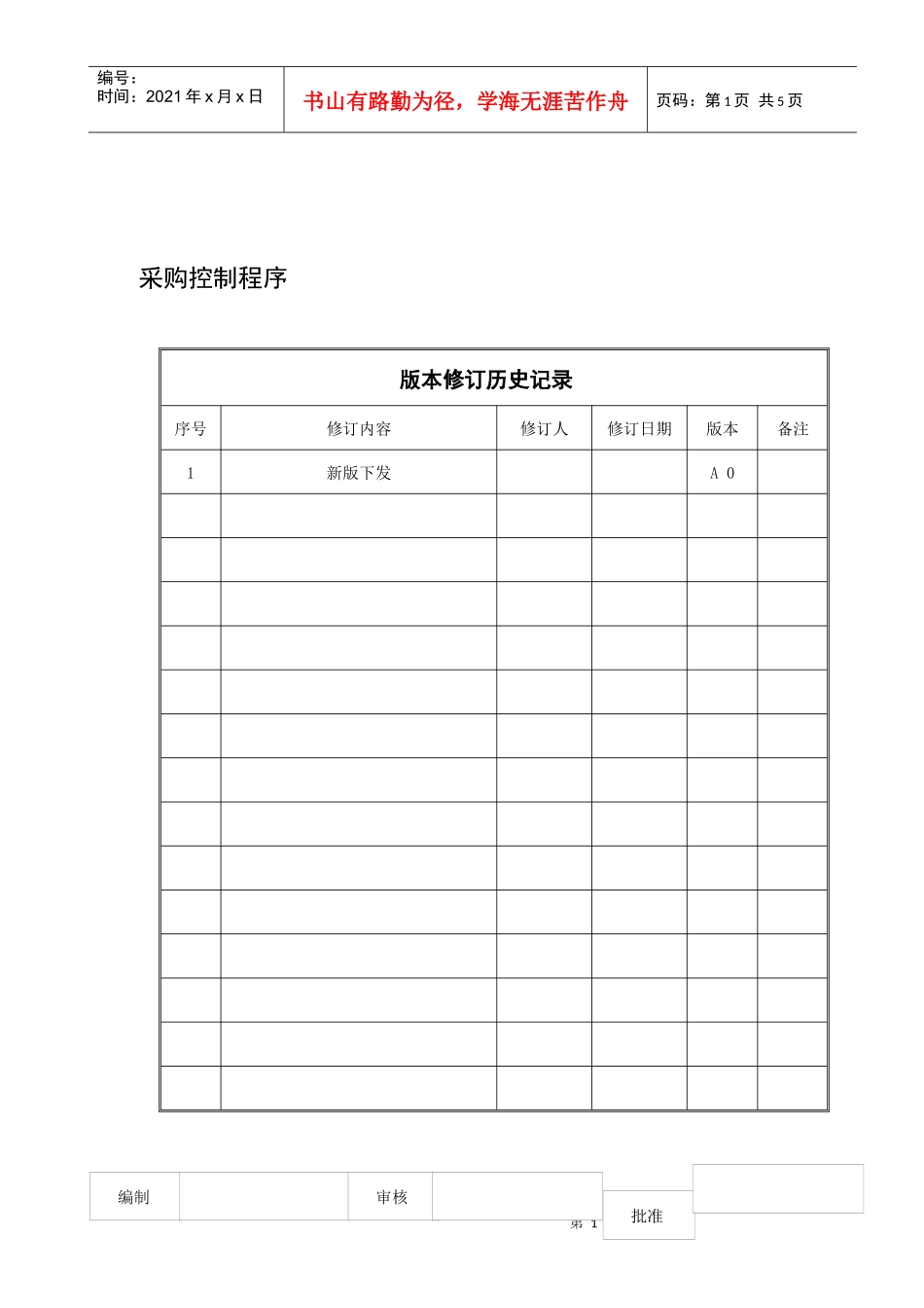 广西XX食品工业有限公司采购控制程序(1)_第1页