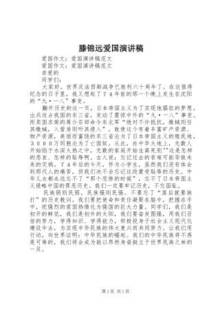 滕锦远爱国演讲稿范文