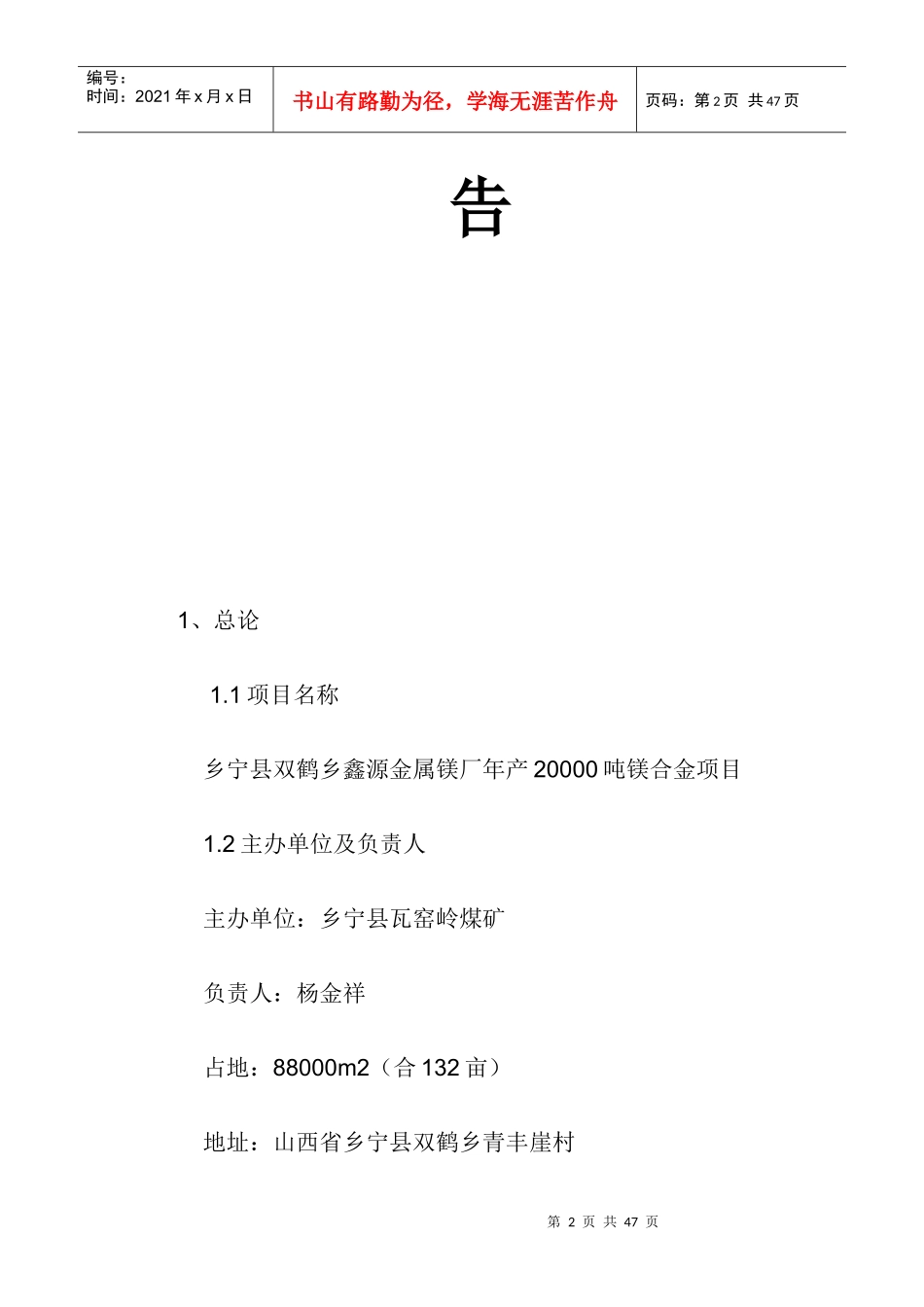 年产20000吨镁合金项目可行性研究报告_第2页