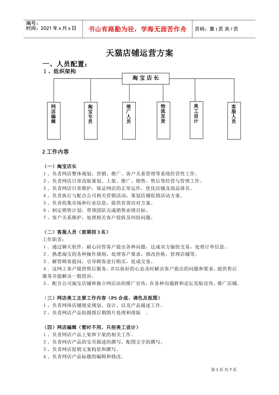 店铺运营框架系统方案(DOC7页)_第1页