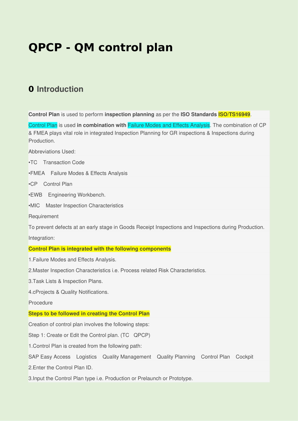 SAP_QM_Controlplan_QPCP_FMEA_Inspectionplan_Tasklist_第1页