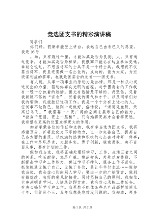 竞选团支书的精彩演讲稿范文