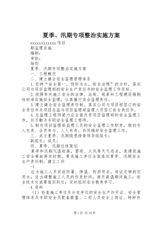 夏季、汛期专项整治实施方案