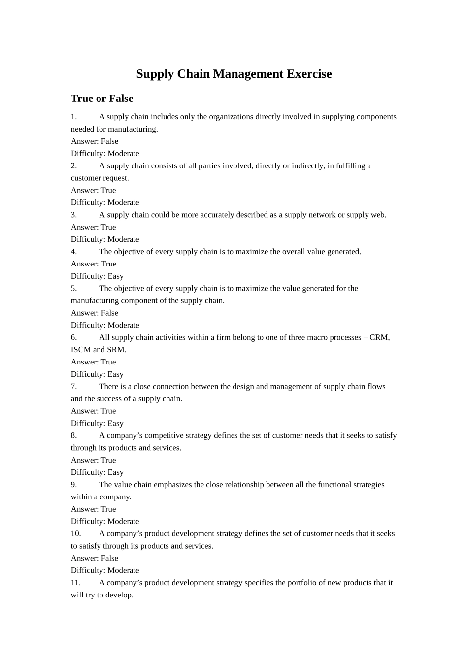 供应链管理SCM练习 (英文版)_第1页