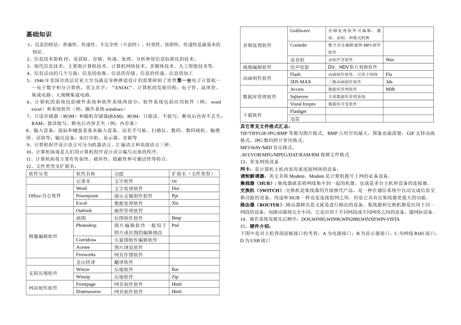 信息技术学业水平测试基础知识选择题_第1页