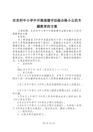 在农村中小学中开展道德守法做合格小公民专题教育的方案