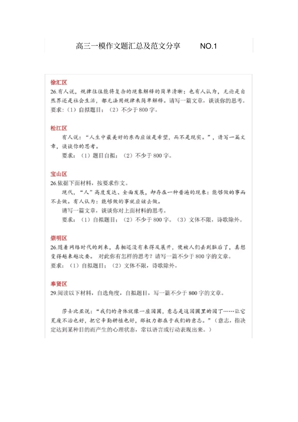 徐汇区2018年高考一模高分作文解析及范文_第1页