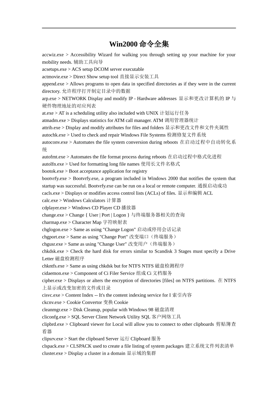 Win2000命令集锦_第1页