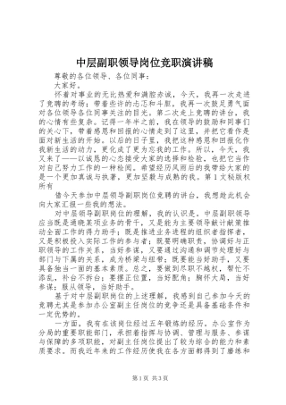 中层副职领导岗位竞职演讲稿范文
