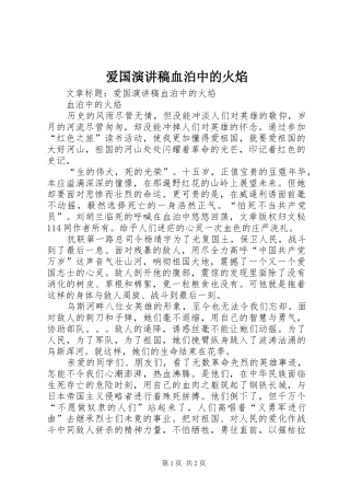 爱国演讲稿范文血泊中的火焰