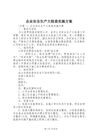企业安全生产大检查实施方案
