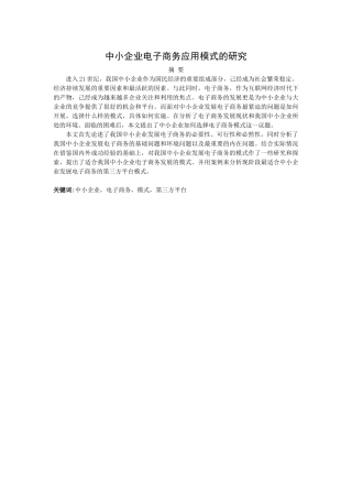 中小企业电子商务应用模式的研究