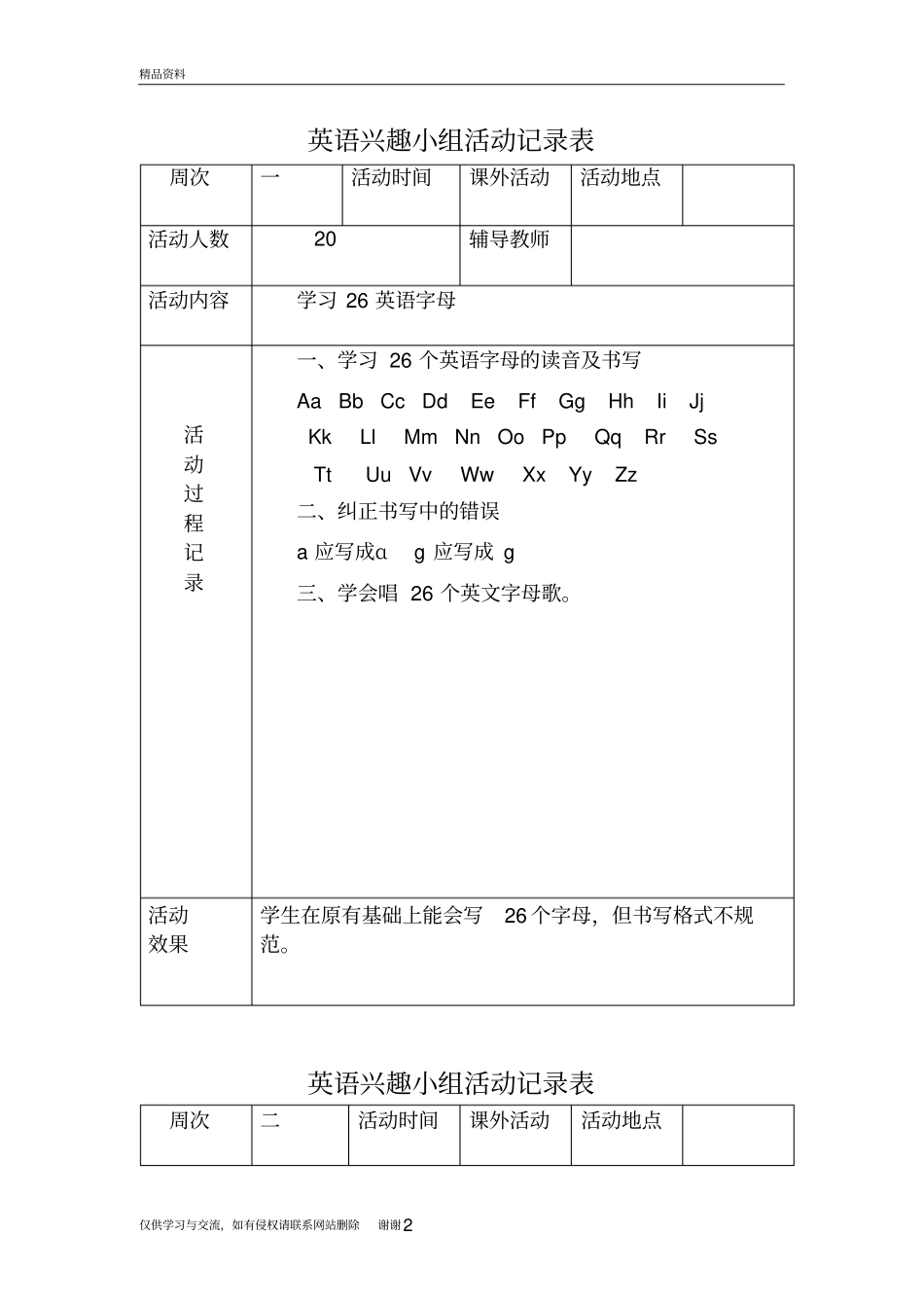 小学英语兴趣小组活动记录资料_第2页