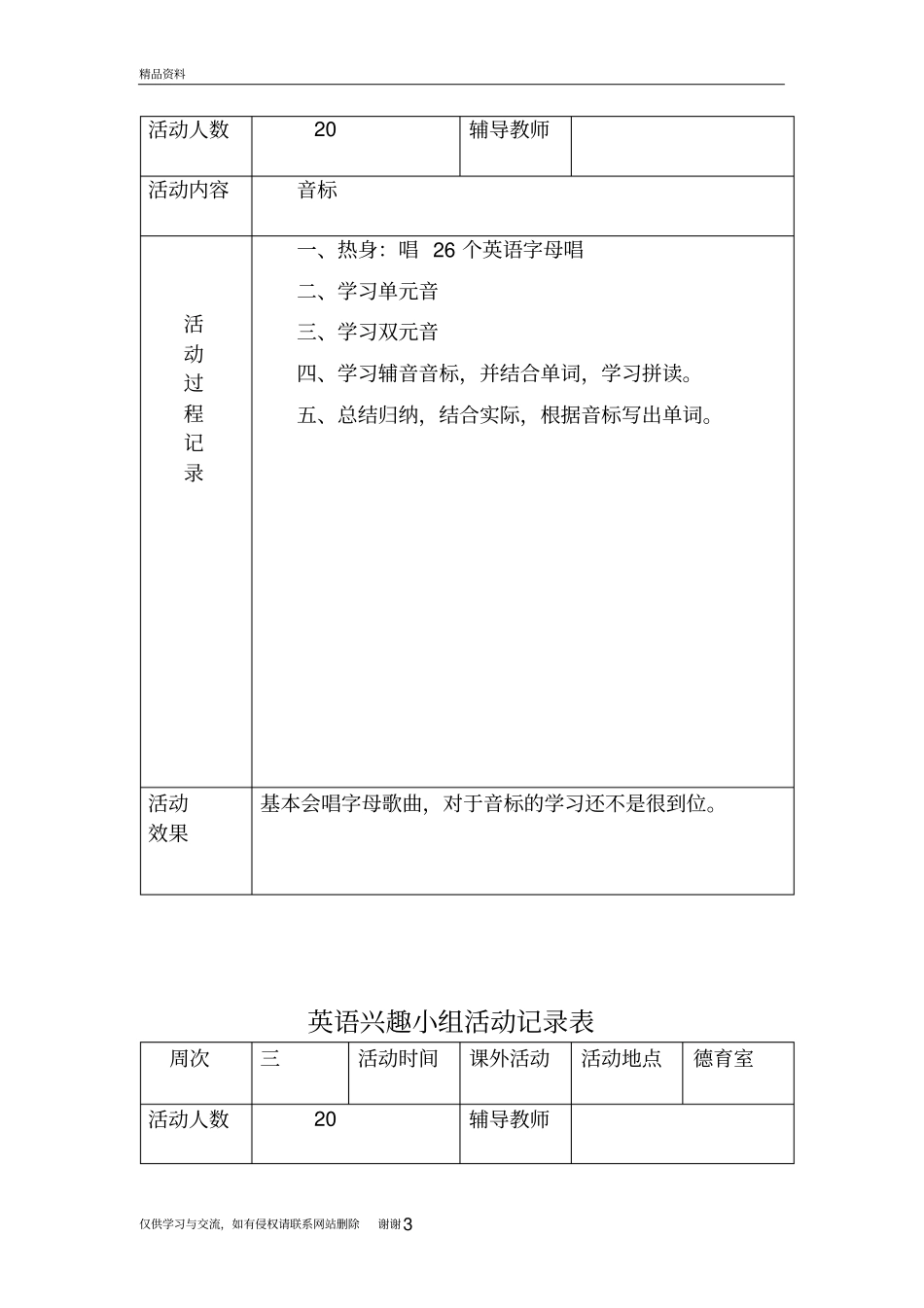 小学英语兴趣小组活动记录资料_第3页