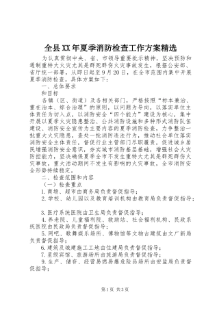 全县XX年夏季消防检查工作方案精选