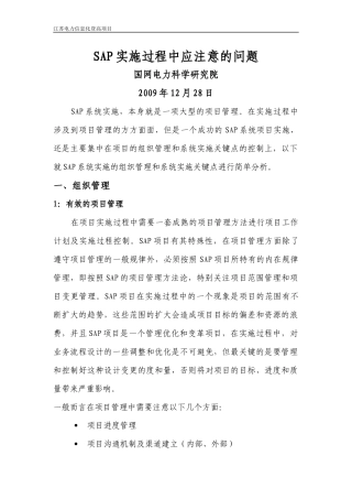 SAP实施过程中应注意问题