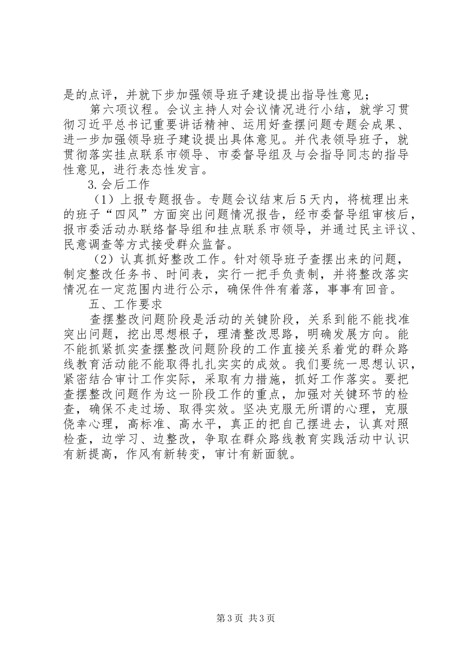 审计局查摆问题专题会工作方案_第3页